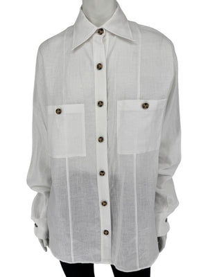 WOERA White Linen Button-Up Shirt – Size M