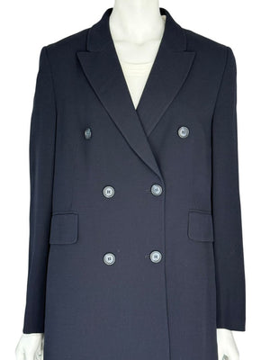 Akris Navy Wool-Blend Double-Breasted Longline Blazer Coat – Size US 8