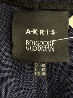 Akris Bergdorf Goodman Linen-Blend Cropped Open Jacket – Black & Navy – Size US 10