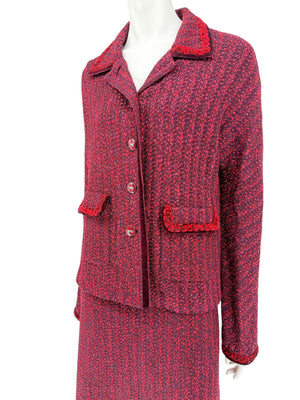 St. John Collection Red & Burgundy Knit Skirt Suit - Size 6