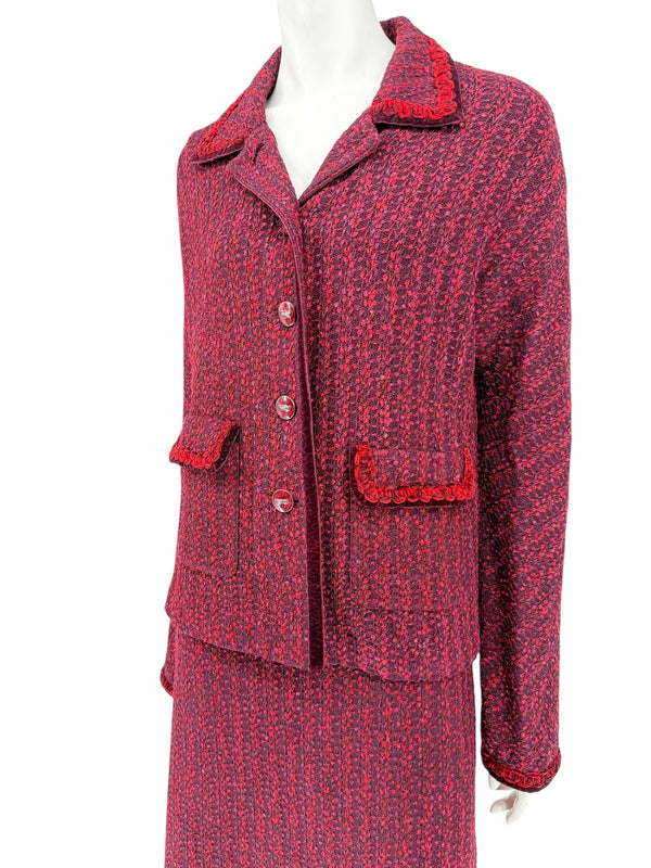 St. John Collection Red & Burgundy Knit Skirt Suit - Size 6