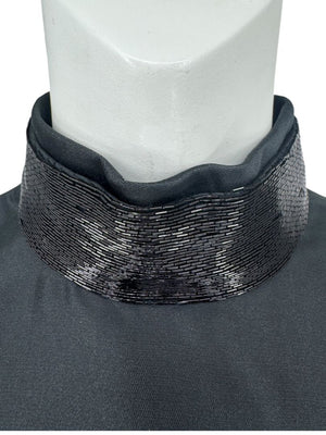 Pamella Roland Black Sleeveless Beaded Collar Shift Dress – L