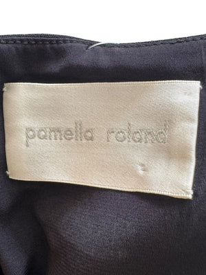 Pamella Roland Black Sequin Embellished Short Sleeve Cocktail Dress – Large