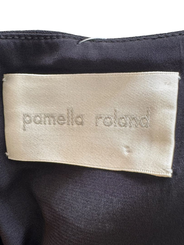 Pamella Roland Black Sequin Embellished Short Sleeve Cocktail Dress – Large