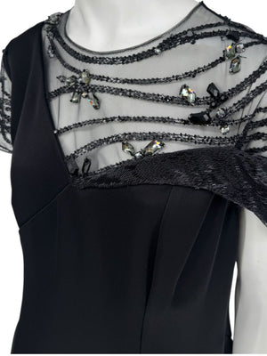 Pamella Roland Black Beaded Illusion Gown – See Measurements – Large