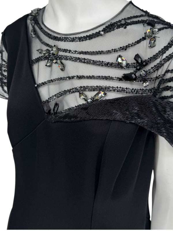 Pamella Roland Black Beaded Illusion Gown – See Measurements – Large