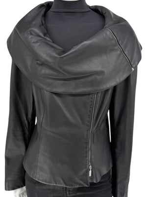Armani Collezioni Black Leather Sculpted Jacket – Size 12