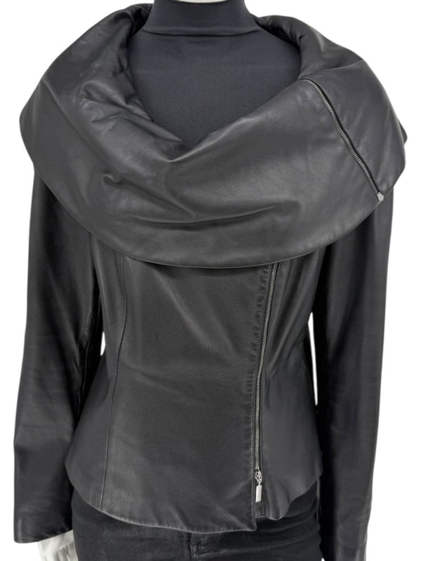 Armani Collezioni Black Leather Sculpted Jacket – Size 12