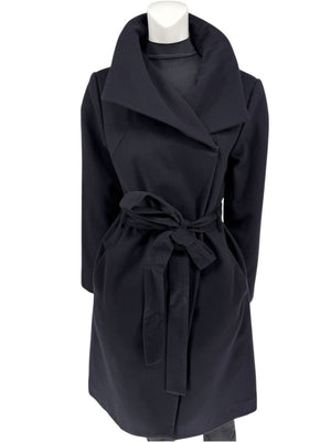 Pamella Roland Wide Shawl Collar Black Wool Belted Coat - Large