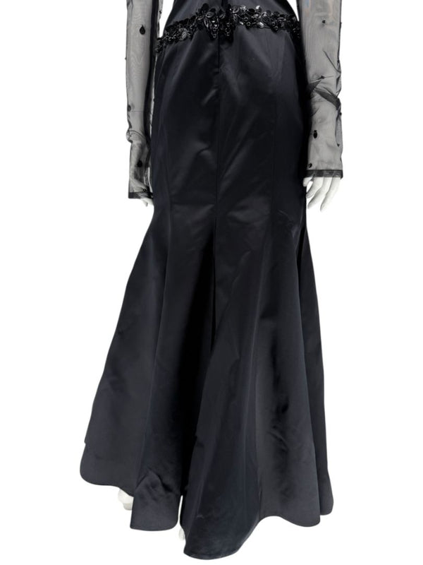 Pamella Roland Black Strapless Evening Dress Embellished Waist Sheer Sleeve Formal Gown - Size 6