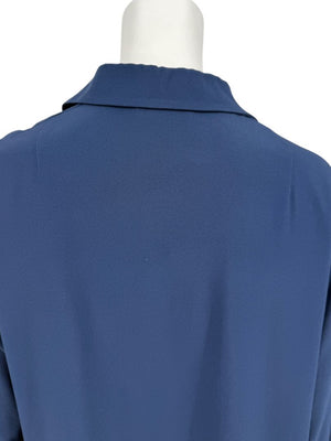 Akris Punto Navy Blue Viscose Acetate Tunic Dress Black Hem Roll Tab Sleeve - US 10
