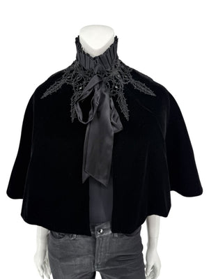 Ralph Lauren Black Velvet & Silk-Trim Cape – Size XS/S- NWT