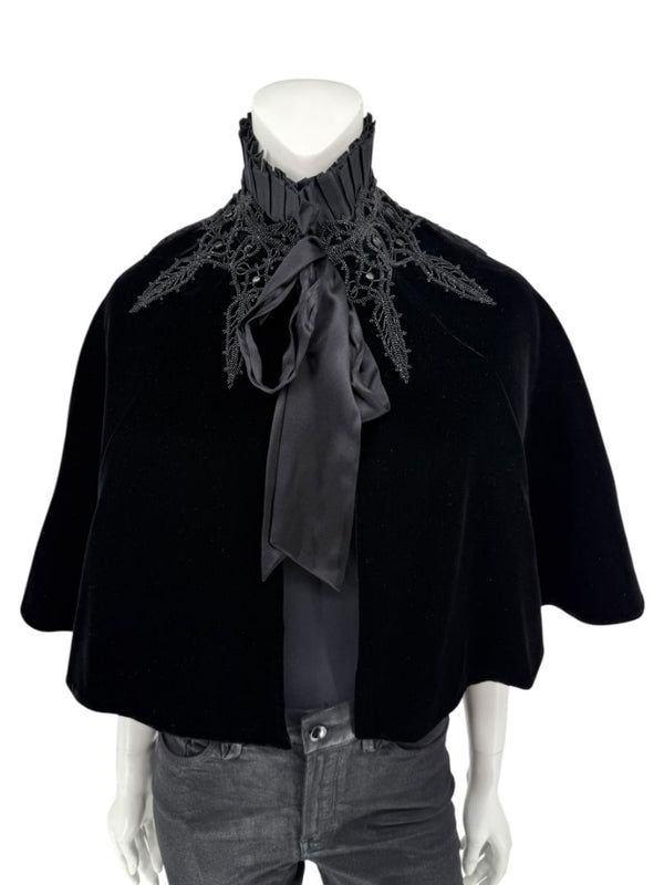 Ralph Lauren Black Velvet & Silk-Trim Cape – Size XS/S- NWT