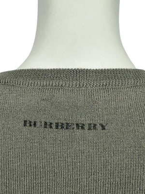 Burberry London Sage Green Merino Wool Military Sweater – Mens Size S