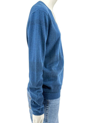 Burberry London Blue V-Neck Cashmere Sweater – Size XL