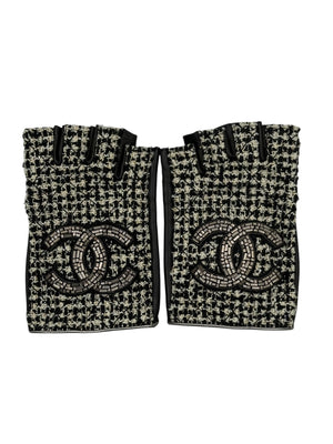 Chanel Black Tweed & Lambskin Fingerless Gloves – Size 7½