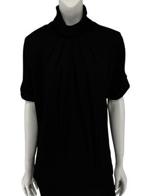 Burberry London Black Wool Short-Sleeve Pleated Funnel-Neck Top – Size L