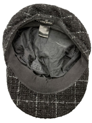 CHANEL Black Tweed Newsboy Cap with Signature Chain Trim