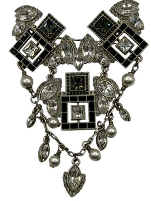 Chanel Crystal & Pearl Statement Brooch – Silver Tone  - With Box