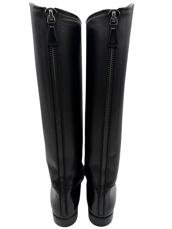 Chanel CC Captoe Black Leather Riding Boots – Size 36.5
