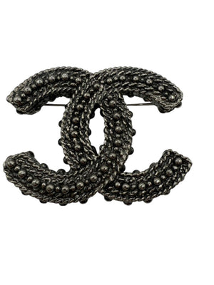 Chanel Gunmetal Rope & Studded CC Brooch – Fall 2011 Stamped