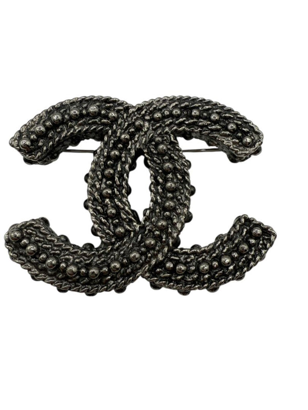 Chanel Gunmetal Rope & Studded CC Brooch – Fall 2011 Stamped