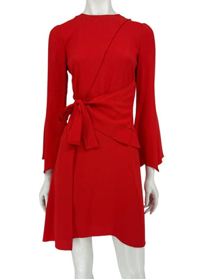 Proenza Schouler Women’s Red Acetate-Viscose Asymmetrical Wrap Dress with Tie Waist – Size 0