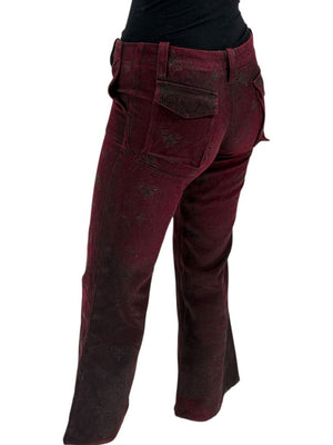 Custo Barcelona Women’s Burgundy Baroque-Print Denim-Style Pants – Size 4