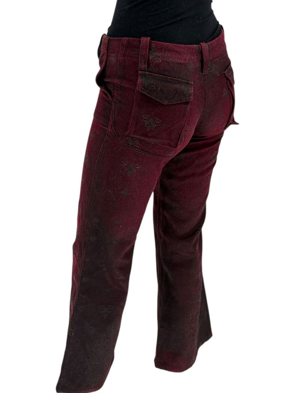 Custo Barcelona Women’s Burgundy Baroque-Print Denim-Style Pants – Size 4