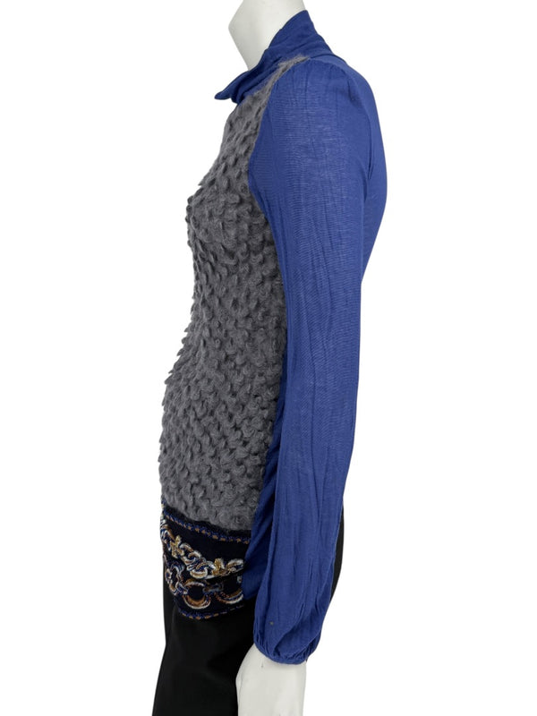Custo Barcelona Textured Bouclé Knit & Sheer Sleeve Sweater – Size Small