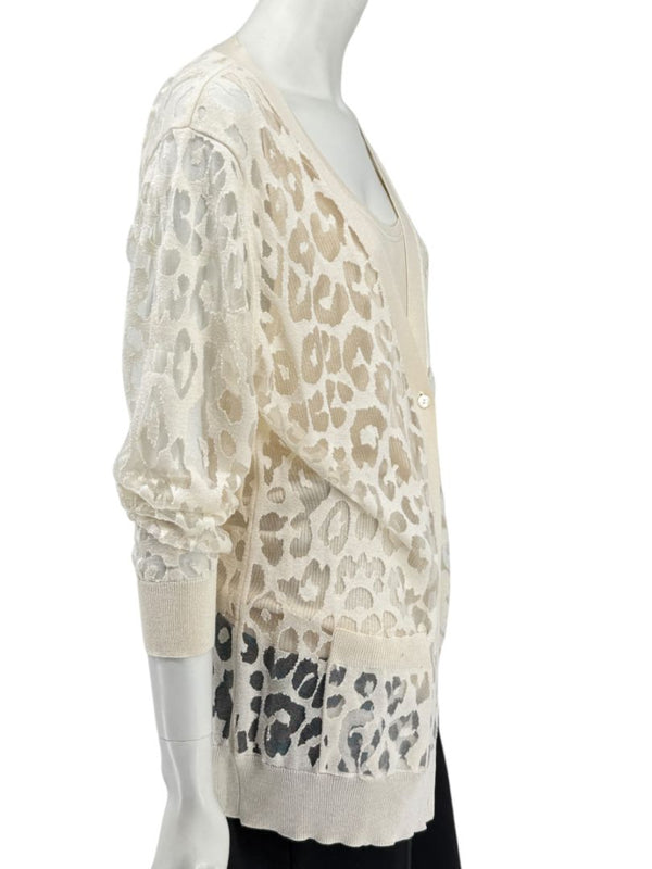 Magaschoni Ribbed Tank & Mesh Leopard Cardigan Twin Set – Size XL