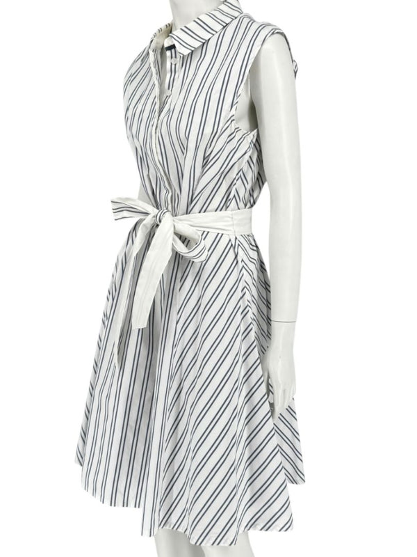 Lafayette 148 New York White & Navy Striped Sleeveless Shirtdress with Self-Tie Belt – Size XXL