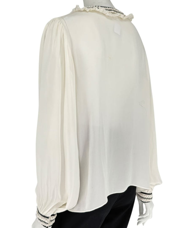 Oscar de la Renta Ivory Sheer Ruffled Blouse – Size 12