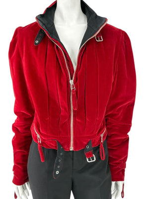 Jean Paul Gaultier Homme Oxblood Velvet Moto-Style Jacket – Size 52 (Men’s)
