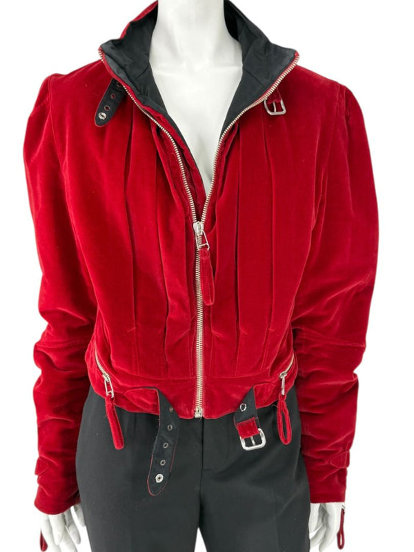 Jean Paul Gaultier Homme Oxblood Velvet Moto-Style Jacket – Size 52 (Men’s)