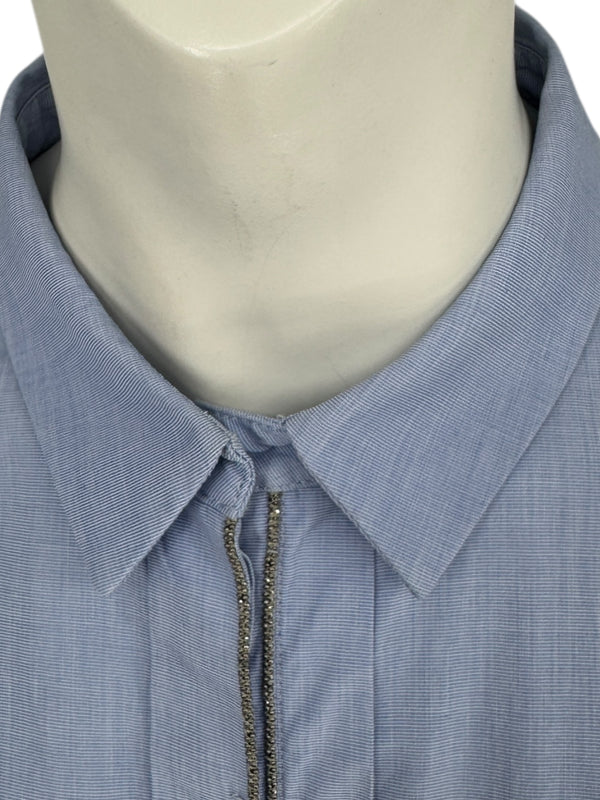 Brunello Cucinelli Light Blue Cotton Button-Front Shirt with Monili Trim – Size XL