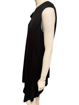 Akris Black Asymmetric Ruffle V-Neck Mini Dress – Size US 10