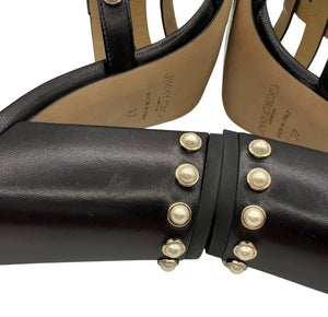 Jimmy Choo Hazal Faux Pearl Embellished Leather Sandals - Size 37