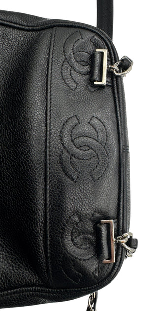 Chanel 1996-1997 Black Caviar Triple CC Backpack - Silver Hardware *RARE*