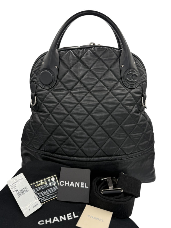 Chanel Black Quilted Coated Canvas Vertical Sport Weekender Bag
