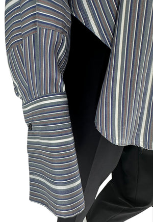Loewe Blue/Grey/White  Silk Stripe Asymmetrical Shirt -  38