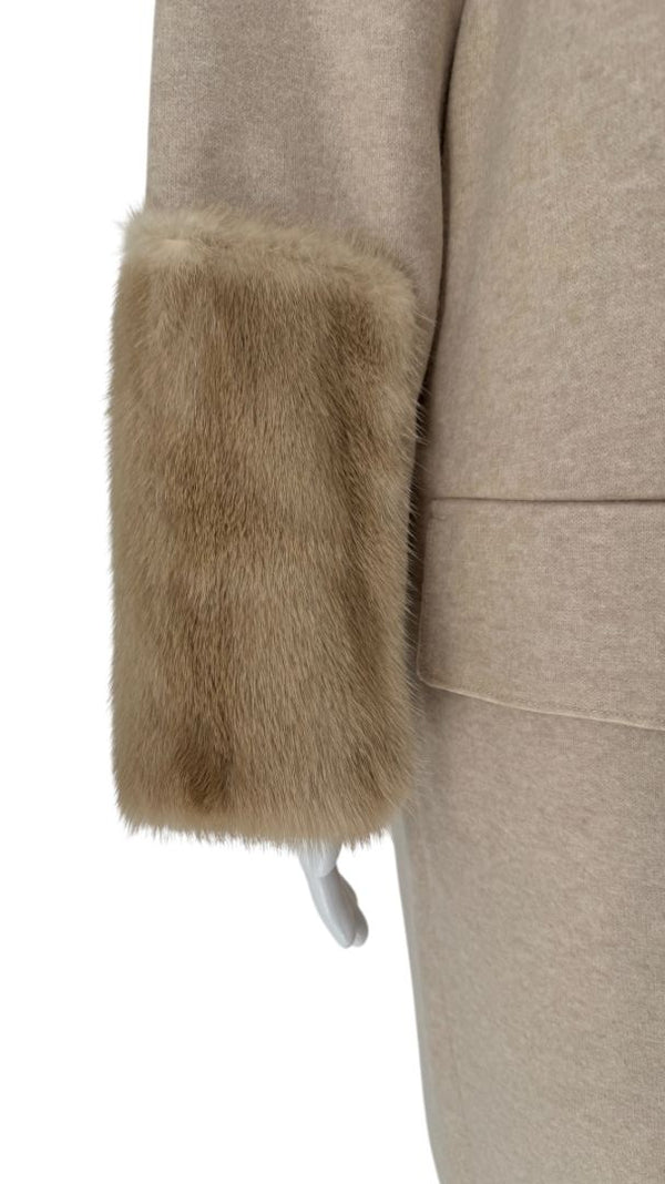 Agona Beige Cashmere Coat with Mink Fur Trim – Size S