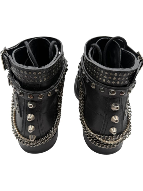 Saint Laurent Studded Leather Ankle Boots with Chains – Size 40