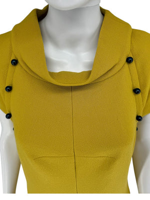 Pamella Roland Mustard Textured Crepe Mini Dress with Pearl Detail