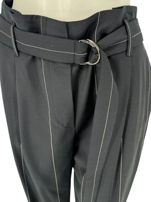 Brunello Cucinelli Navy Pinstripe Wool Pants with Belt - Size 8