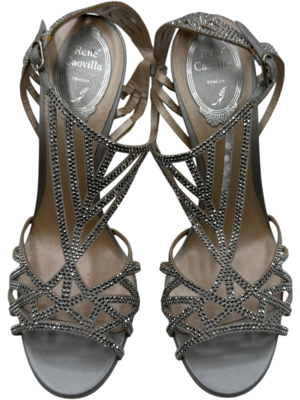 René Caovilla Silver Crystal-Embellished Sandals – Size 39 - BNIB