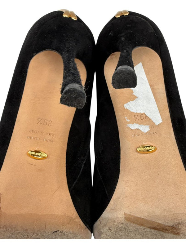Sergio Rossi Black Suede Sculptural Heel Booties – Size 39.5