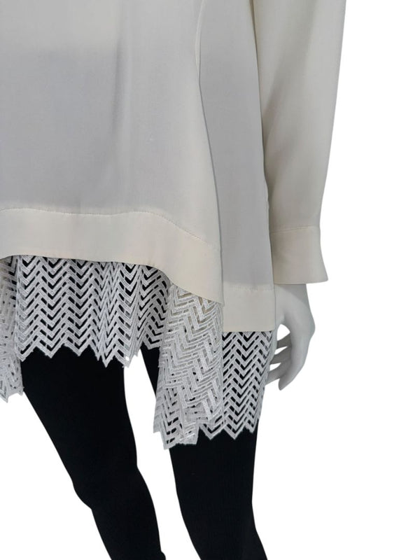 Lela Rose Ivory Silk Tunic Blouse with Embroidered Hem – Size 8