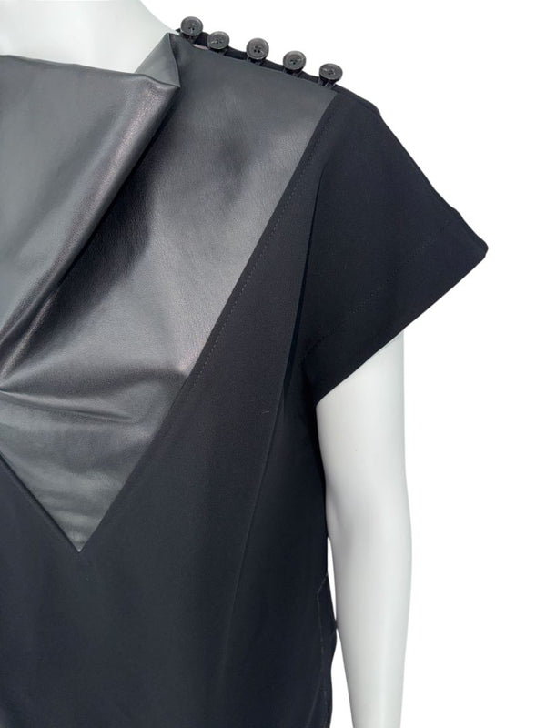 Proenza Schouler Black Draped Top with Faux Leather Inset – Size 6