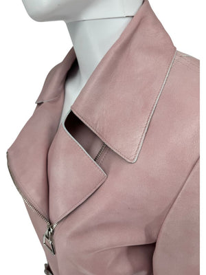 Akris Lamb Nappa Leather Moto Trench in Dusty Rose – Size 8